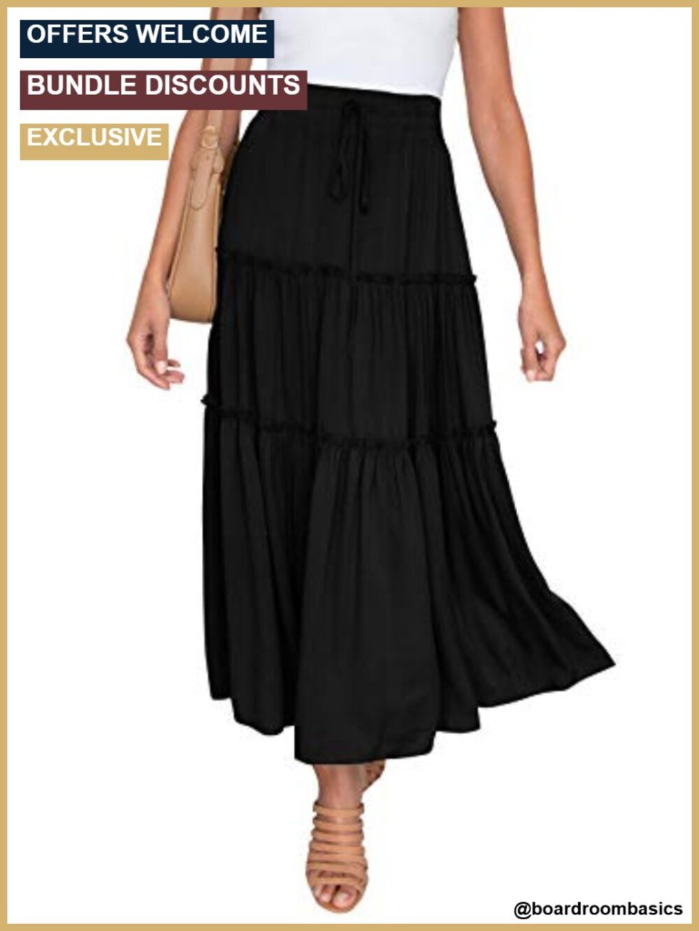 Womens Flowy Boho Tiered Maxi Skirt High Waist A Line Beach with Pockets